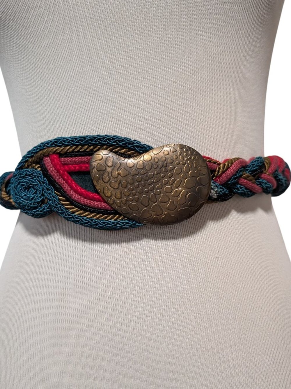 Vintage Carolyn Tanner Women OS Green Red Braided Cord Statement Adjustable Belt